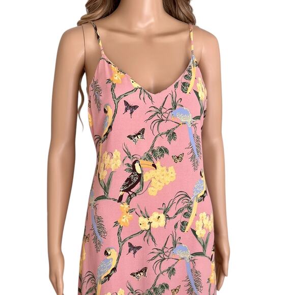 Reformation Midi Slip Dress Chianti Blush Pink Conga Tropical floral birds Small - Picture 4 of 13